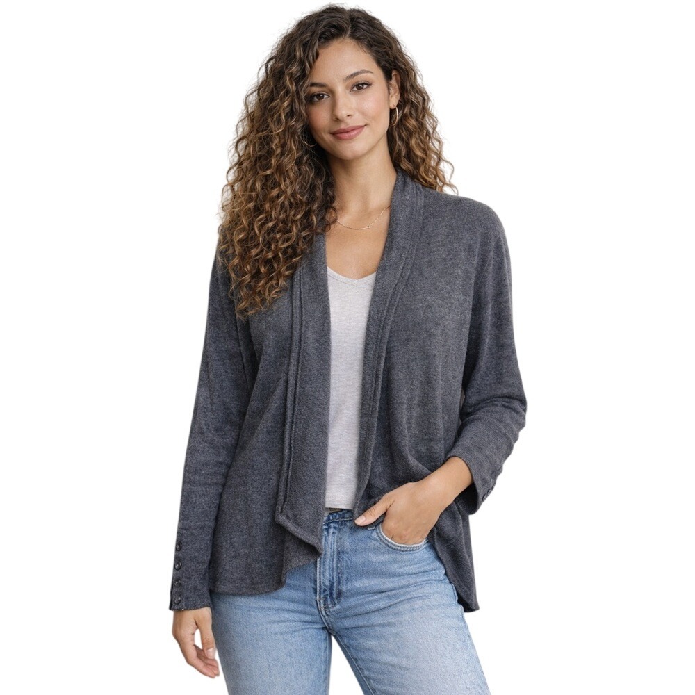 LOFT Charcoal Gray‎ Shawl Collar Cardigan Sweater Buttons XL